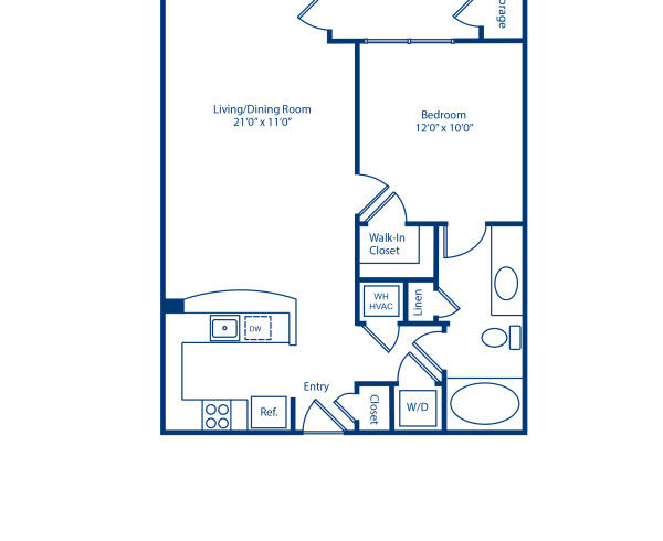Blueprint of A2 Floor Plan, 1 Bedroom and 1 Bathroom at Camden Fairfax Corner Apartments in Fairfax, VA