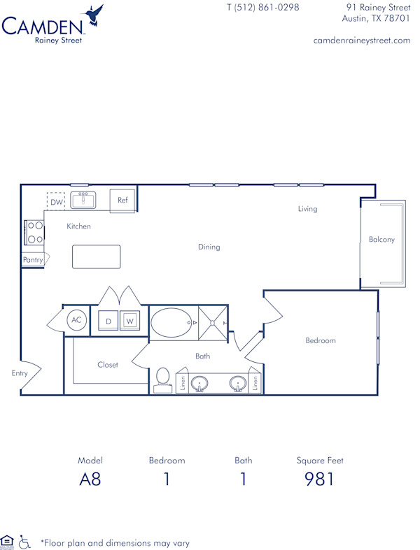 Camden Rainey Street apartments in Austin, TX one bedroom floor plan A7.2 Study