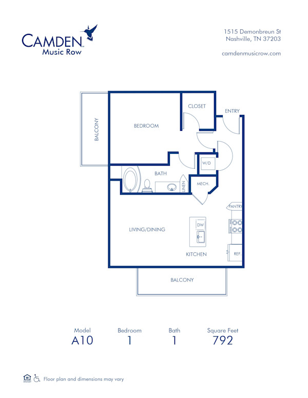 Blueprint of A10 Floor Plan, 1 Bedroom and 1 Bathroom at Camden Music Row Apartments in Nashville, TN