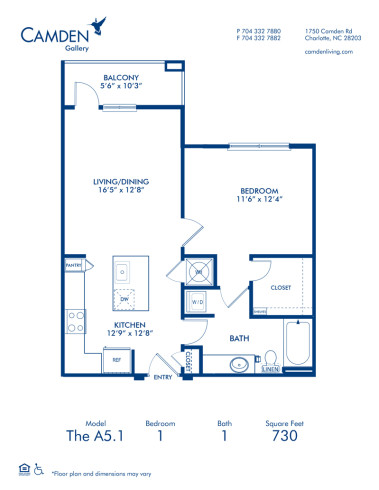 Blueprint of A5.1 Floor Plan, 1 Bedroom and 1 Bathroom at Camden Gallery Apartments in Charlotte, NC