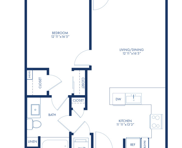 A1.7A Floor Plan, Apartment Home with 1 Bedroom and 1 Bathroom at Camden Glendale in Glendale, CA