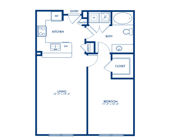 Blueprint of Elgin 6 Floor Plan, 1 Bedroom and 1 Bathroom at Camden Travis Street Apartments in Houston, TX