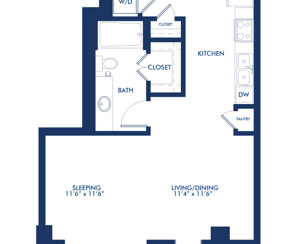 Blueprint of A0.4 Floor Plan, One Bedroom Bathroom Apartment at Camden McGowen Station in Midtown Houston, TX