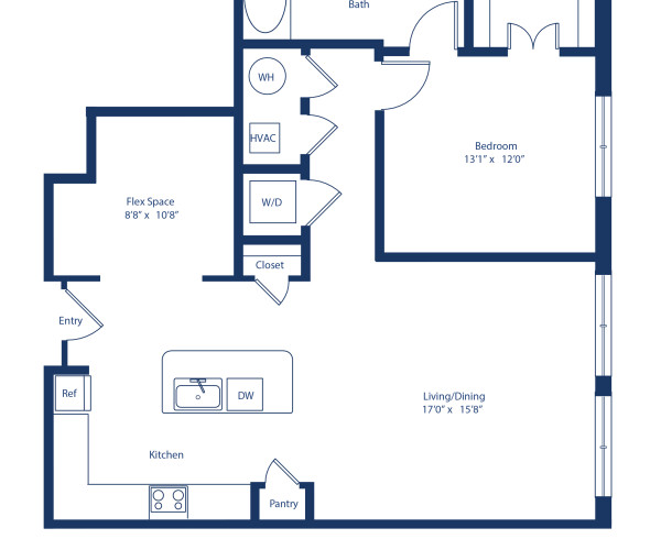 Camden Rino apartments in Denver one bedroom floor plan diagram, The A9