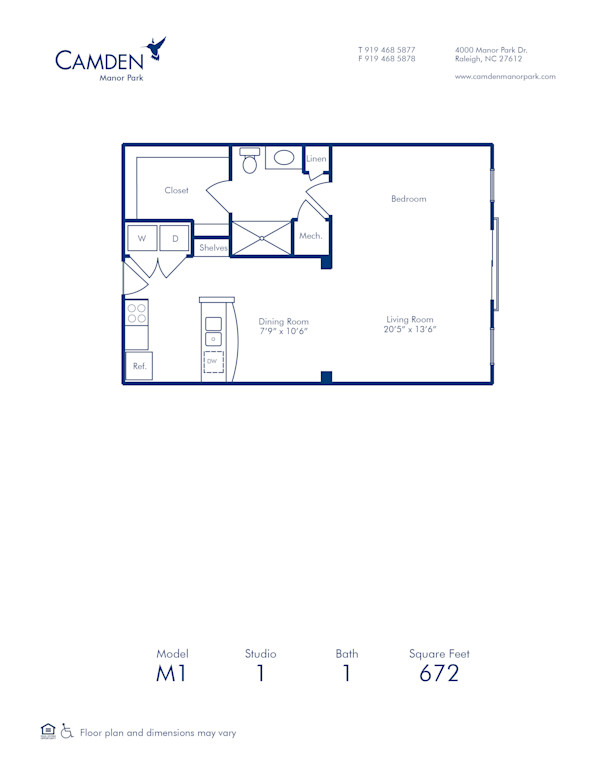 Blueprint of M1 Floor Plan, Studio with 1 Bathroom at Camden Manor Park Apartments in Raleigh, NC