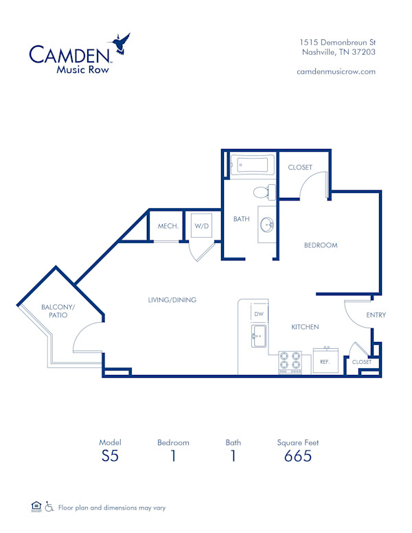 Blueprint at Camden Music Row apartments in Nashville, TN of the S5 studio floor plan