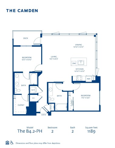 Blueprint of B4.2 Penthouse Floor Plan, 2 Bedroom and 2 Bathroom Apartment Home at The Camden in Hollywood, CA