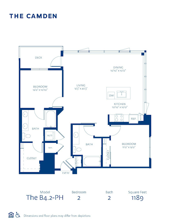 Blueprint of B4.2 Penthouse Floor Plan, 2 Bedroom and 2 Bathroom Apartment Home at The Camden in Hollywood, CA