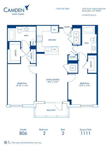 Blueprint of B06 Floor Plan, 2 Bedrooms and 2 Bathrooms at Camden South Capitol Apartments in Washington, DC