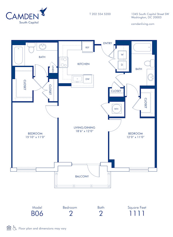 Blueprint of B06 Floor Plan, 2 Bedrooms and 2 Bathrooms at Camden South Capitol Apartments in Washington, DC