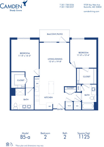 Blueprint of B5-A Floor Plan, 2 Bedrooms and 2 Bathrooms at Camden Shady Grove Apartments in Rockville, MD