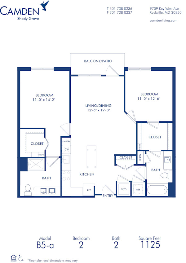 Blueprint of B5-A Floor Plan, 2 Bedrooms and 2 Bathrooms at Camden Shady Grove Apartments in Rockville, MD