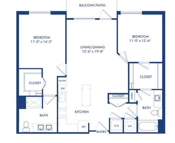 Blueprint of B5-A Floor Plan, 2 Bedrooms and 2 Bathrooms at Camden Shady Grove Apartments in Rockville, MD
