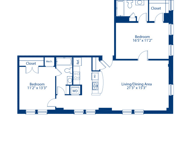 Blueprint of 2.2B Floor Plan, 2 Bedrooms and 2 Bathrooms at Camden Grand Parc Apartments in Washington, DC
