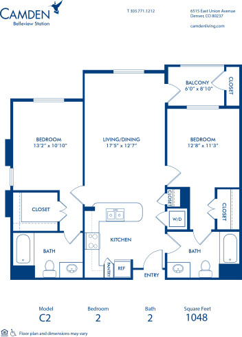 Blueprint of C2 Floor Plan, 2 Bedrooms and 2 Bathrooms at Camden Belleview Station Apartments in Denver, CO