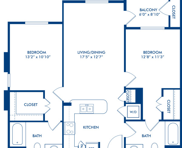 Blueprint of C2 Floor Plan, 2 Bedrooms and 2 Bathrooms at Camden Belleview Station Apartments in Denver, CO