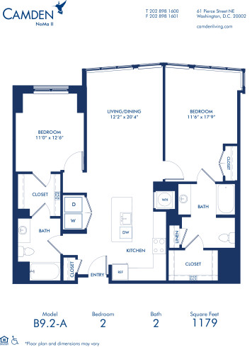 Blueprint of B9.2-A Floor Plan, 2 Bedrooms and 2 Bathrooms at Camden NoMa II Apartments in Washington, DC