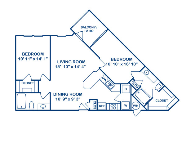 Blueprint of 2D1 Floor Plan, 2 Bedrooms and 2 Bathrooms at Camden Monument Place Apartments in Fairfax, VA