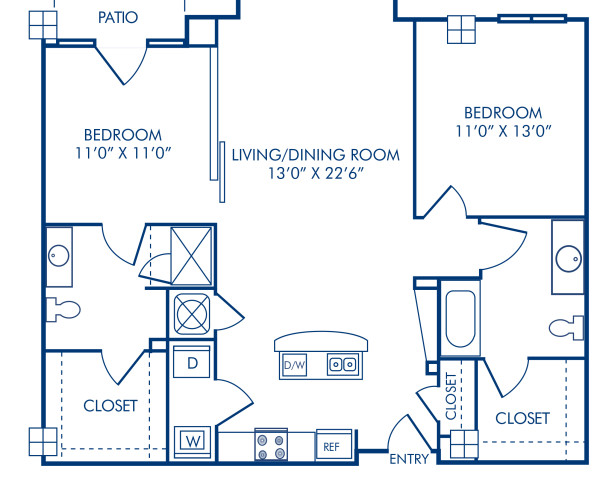 Blueprint of 2.2AB Floor Plan, 2 Bedrooms and 2 Bathrooms at Camden Cotton Mills Apartments in Charlotte, NC