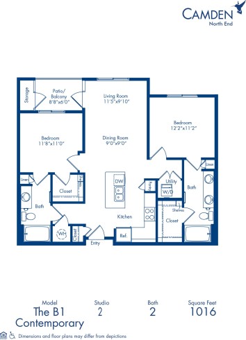 Blueprint of B1 Floor Plan, Apartment Home with 2 Bedrooms and 2 Bathrooms at Camden North End in Phoenix, AZ