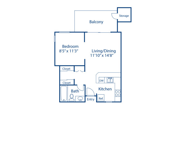 Blueprint of A Floor Plan, Studio Apartment at Camden Martinique Apartments in Costa Mesa, CA