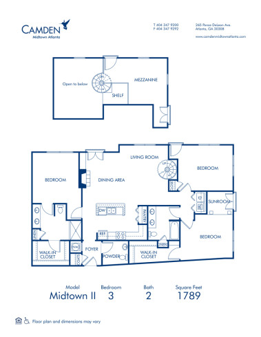 Blueprint of Midtown II Floor Plan, 3 Bedrooms and 2 Bathrooms at Camden Midtown Atlanta Apartments in Atlanta, GA