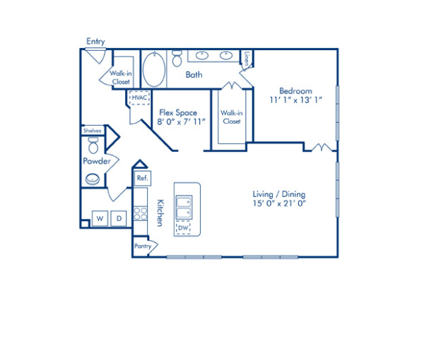 Blueprint of Paris Floor Plan, 1 Bedroom and 1.5 Bathrooms at Camden Plaza Apartments in Houston, TX