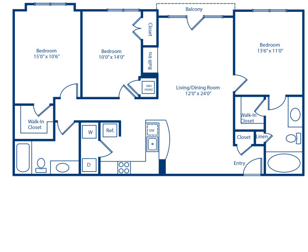 Blueprint of C1.1 Floor Plan, 3 Bedrooms and 2 Bathrooms at Camden Fairfax Corner Apartments in Fairfax, VA