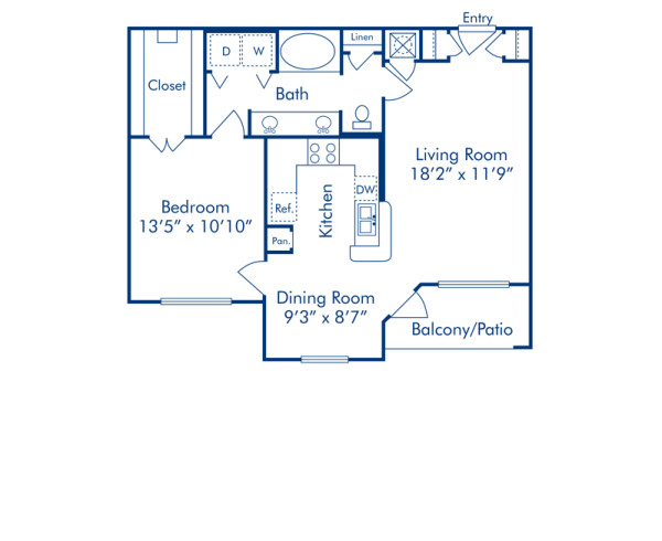 Blueprint of D Floor Plan, 1 Bedroom and 1 Bathroom at Camden Greenway Apartments in Houston, TX