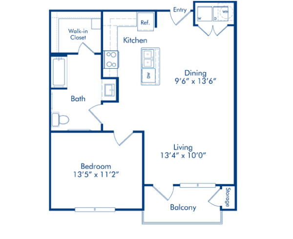 Blueprint of Firewheel Floor Plan, 1 Bedroom and 1 Bathroom at Camden Lamar Heights Apartments in Austin, TX