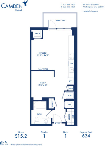 Blueprint of S15.2 Floor Plan, Studio with 1 Bathroom at Camden NoMa II Apartments in Washington, DC