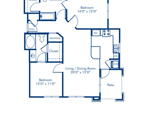 Blueprint of B2 Floor Plan, 2 Bedrooms and 2 Bathrooms at Camden Dilworth Apartments in Charlotte, NC