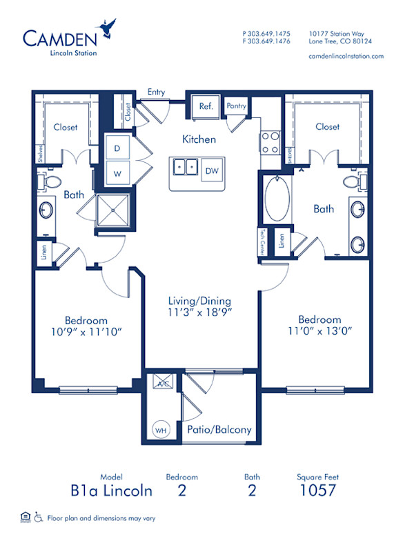 Blueprint of Lincoln Floor Plan, 2 Bedrooms and 2 Bathrooms at Camden Lincoln Station Apartments in Lone Tree, CO