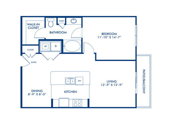 Blueprint of Kreiss Floor Plan, 1 Bedroom and 1 Bathroom at Camden Design District Apartments in Dallas, TX
