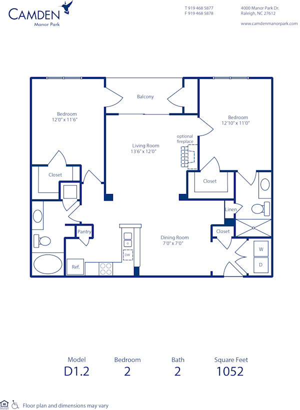 Blueprint of D1.2 Floor Plan, 2 Bedrooms and 2 Bathrooms at Camden Manor Park Apartments in Raleigh, NC