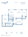 Blueprint of A3 Floor Plan, 1 Bedrooms with a Den and 1 Bathroom at Camden San Marcos Apartments in Scottsdale, AZ