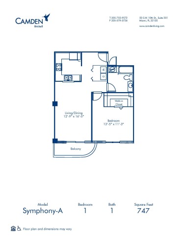 Blueprint 2 of Symphony A Floor Plan, 1 Bedroom and 1 Bathroom at Camden Brickell Apartments in Miami, FL