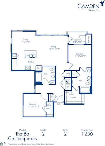 Blueprint of The B6 Floor Plan, Apartment Home with 2 Bedrooms and 2 Bathrooms at Camden North End in Phoenix, AZ