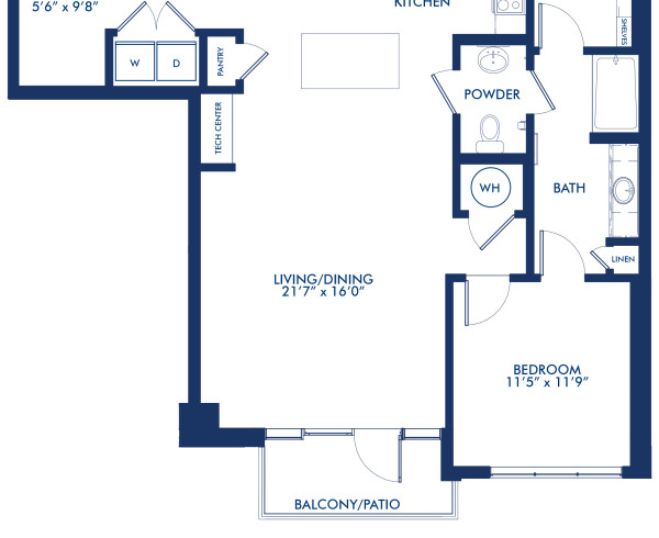 Blueprint of A10.2 Floor Plan at Camden McGowen Station One Bedroom Apartments in Midtown Houston