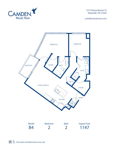 Blueprint of B4 Floor Plan, 2 Bedrooms and 2 Bathrooms at Camden Music Row Apartments in Nashville, TN