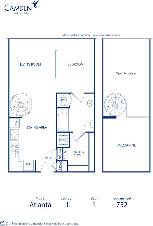 Blueprint of Atlanta Floor Plan, Studio with 1 Bathroom at Camden Midtown Atlanta Apartments in Atlanta, GA