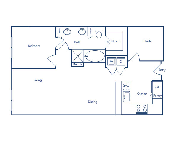 Camden Rainey Street apartments in Austin, TX one bedroom floor plan A7.1 Study