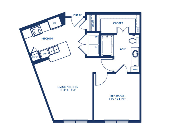   Blueprint of A15 Floor Plan, 1 Bedroom and 1 Bathroom at Camden Victory Park Apartments in Dallas, TX