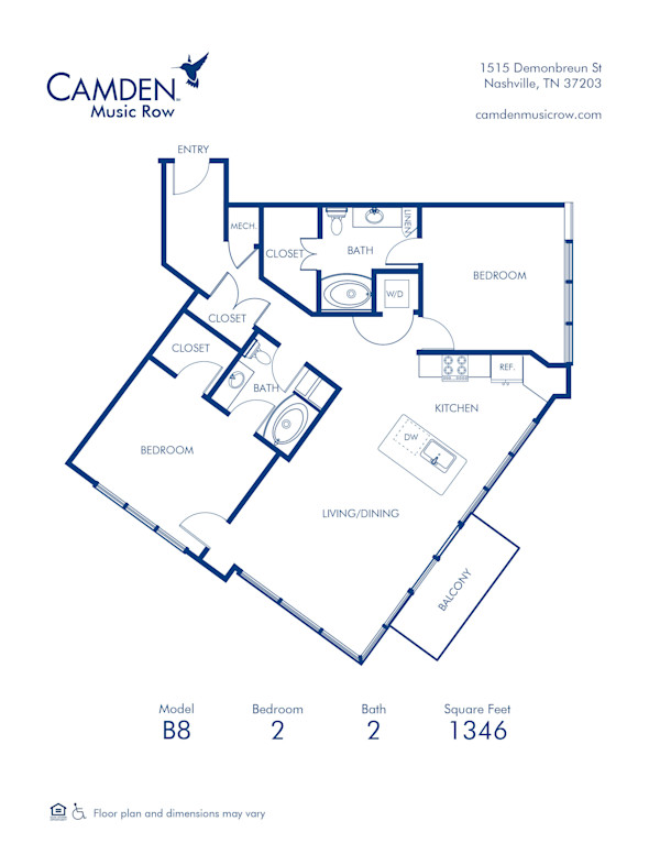 Blueprint of B8 Floor Plan, 2 Bedrooms and 2 Bathrooms at Camden Music Row Apartments in Nashville, TN