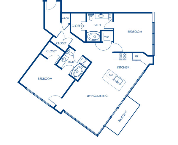 Blueprint of B8 Floor Plan, 2 Bedrooms and 2 Bathrooms at Camden Music Row Apartments in Nashville, TN