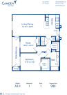 Blueprint of A3  II Floor Plan, 1 Bedroom and 1 Bathroom at Camden Royal Oaks II Apartments in Houston, TX
