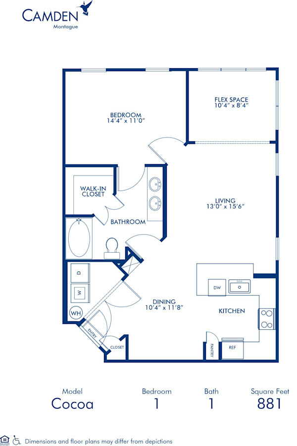Blueprint of Cocoa Floor Plan, 1 Bedroom and 1 Bathroom at Camden Montague Apartments in Tampa, FL