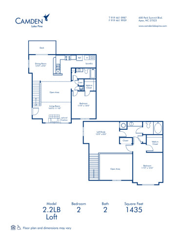 Blueprint of 2.2LB Floor Plan, 2 Bedrooms and 2 Bathrooms at Camden Lake Pine Apartments in Apex, NC