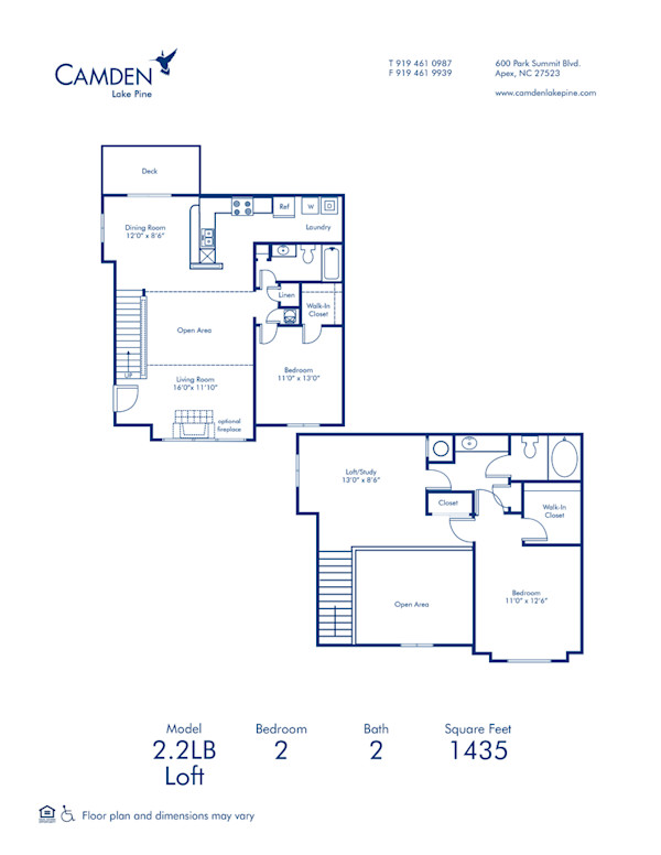 Blueprint of 2.2LB Floor Plan, 2 Bedrooms and 2 Bathrooms at Camden Lake Pine Apartments in Apex, NC