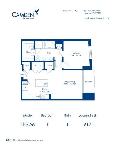 Camden Downtown Houston apartments one bedroom floor plan A6